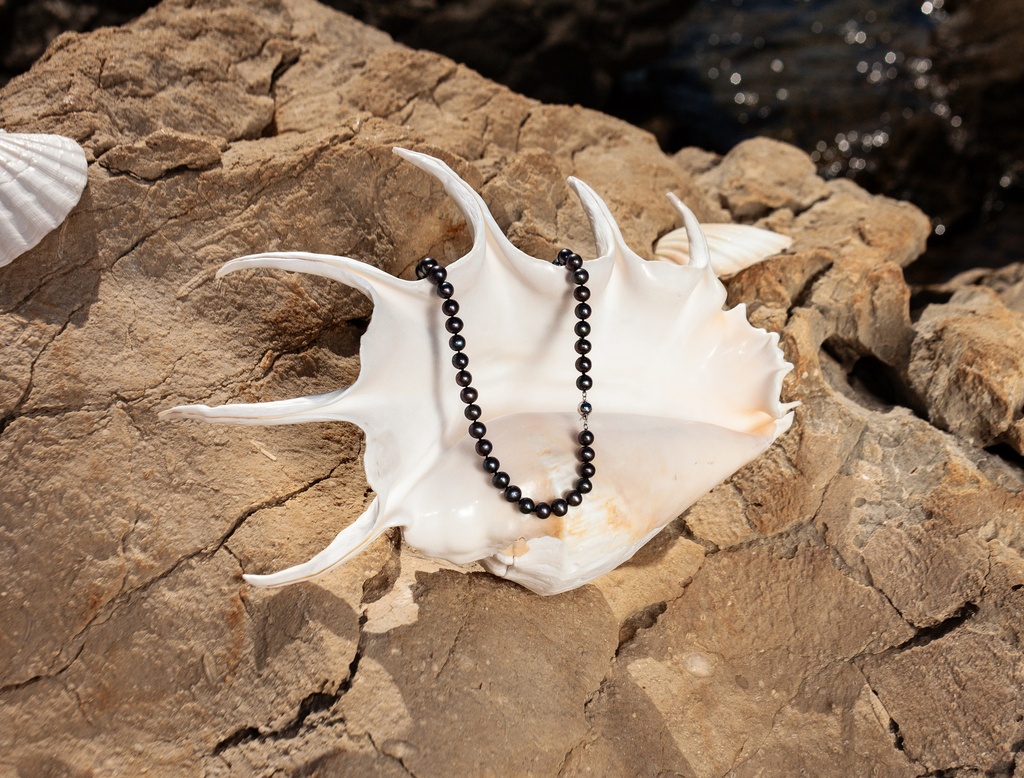 [VSEN12] 7-8mm AA+ Black Freshwater Pearl Necklace
