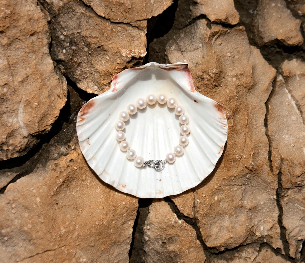 [VWCB13] 9-10mm A White Freshwater Pearl Bracelet