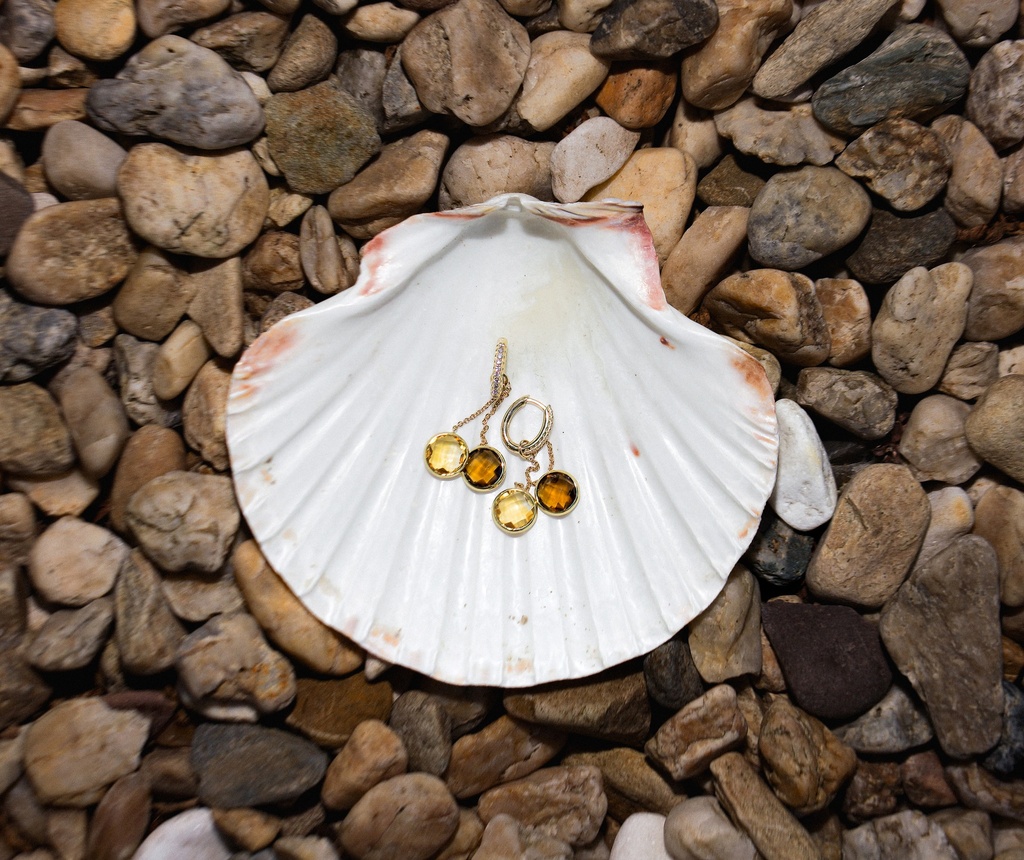 [VDCE08] Diamond Earrings with Citrin & Cognac Precious Stones Pendants