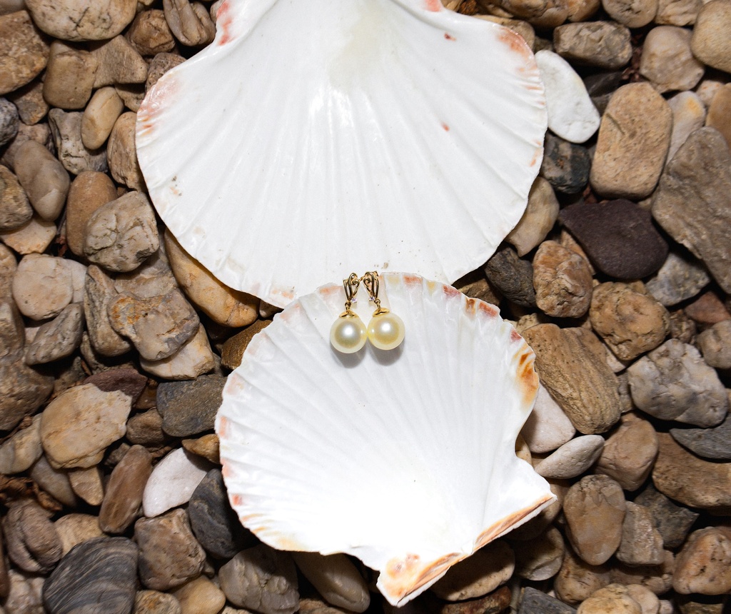 [VSEEGSS11] 11mm AA+ Gold South Sea Pearl and Zircon Earrings