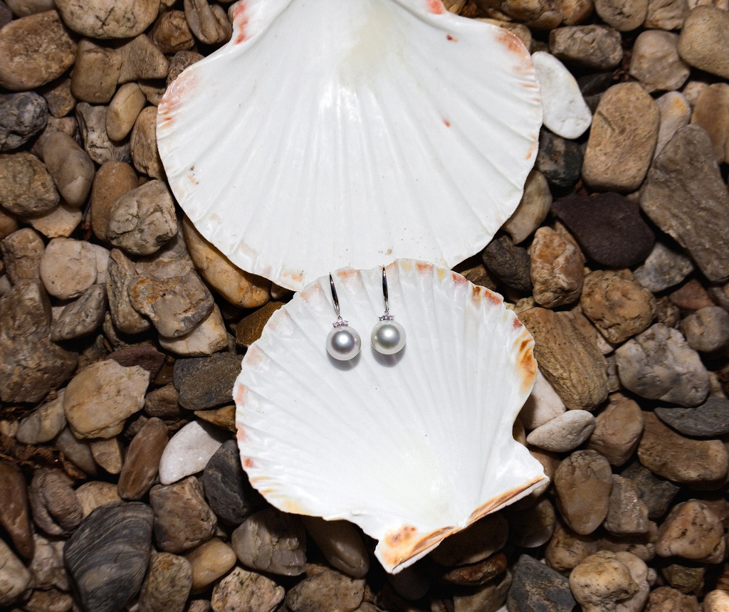 [VSEESS14] 11.5mm AA+ White South Sea Pearl & Zircon Dangle Wire Earrings