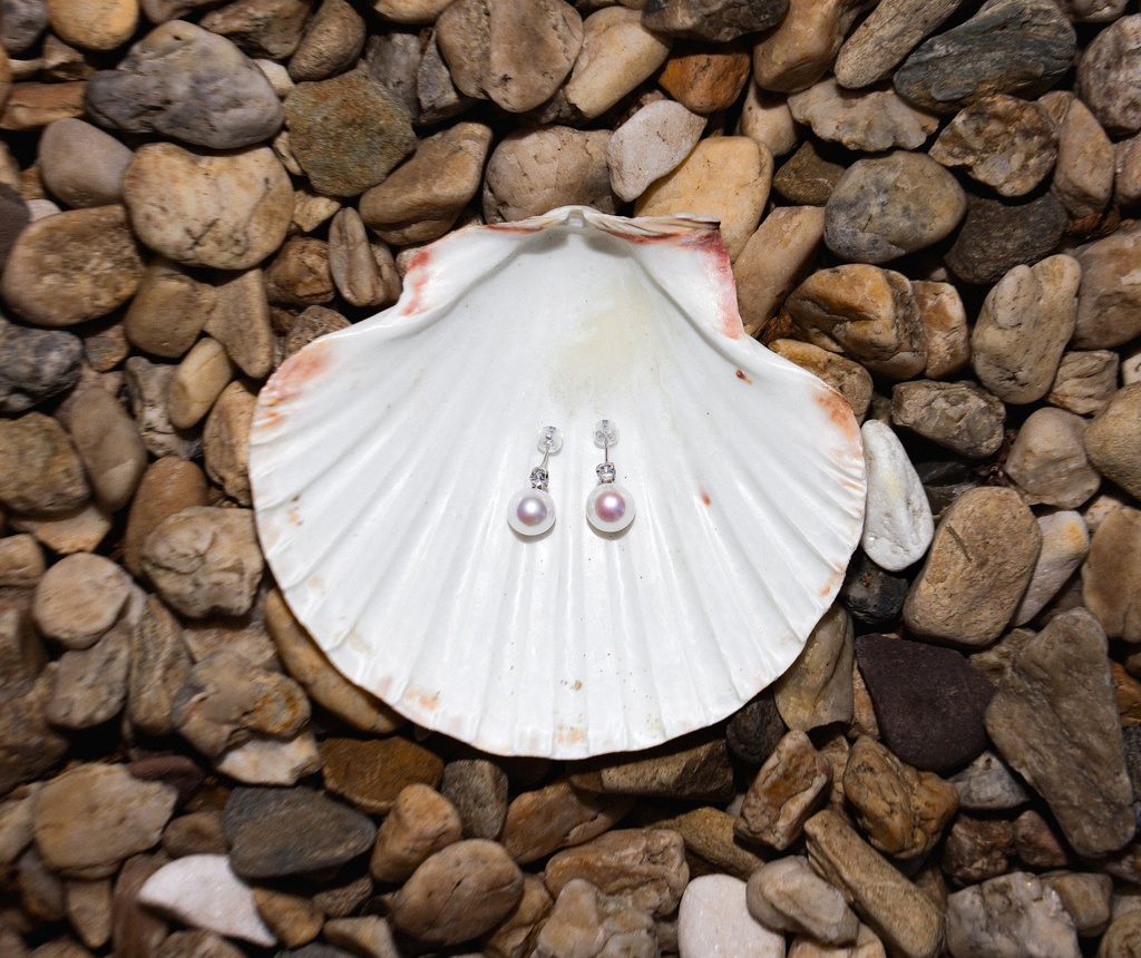 [VWCE09] 10-11mm White Freshwater Pearl and Zircon Earrings